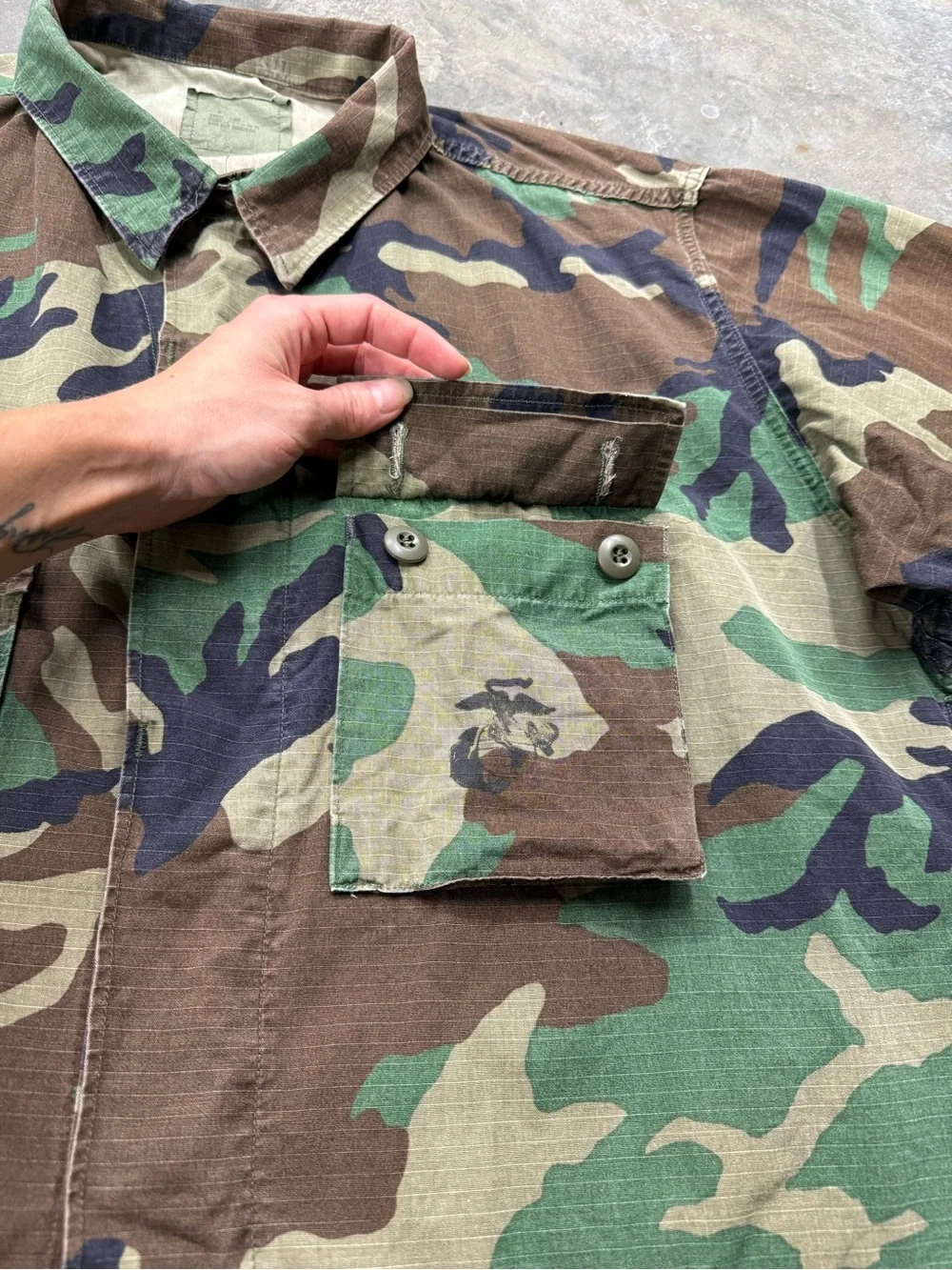 Vintage Early Issue USMC M81 Woodland BDU Jacket Large Long